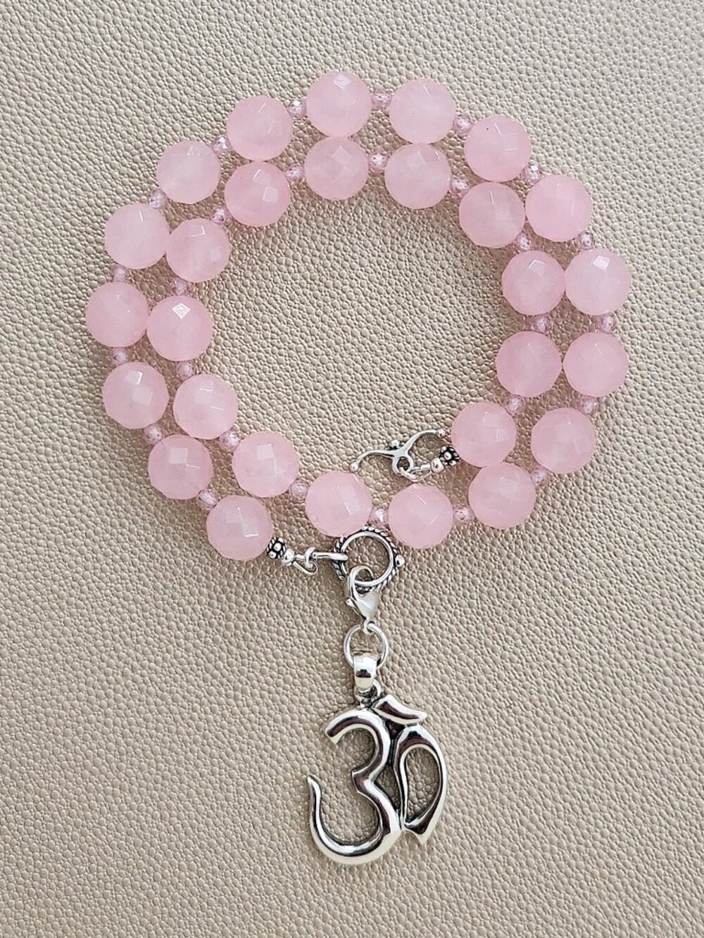 ROSE QUARTZ NECKLACEW/ OM PENDANT--18"